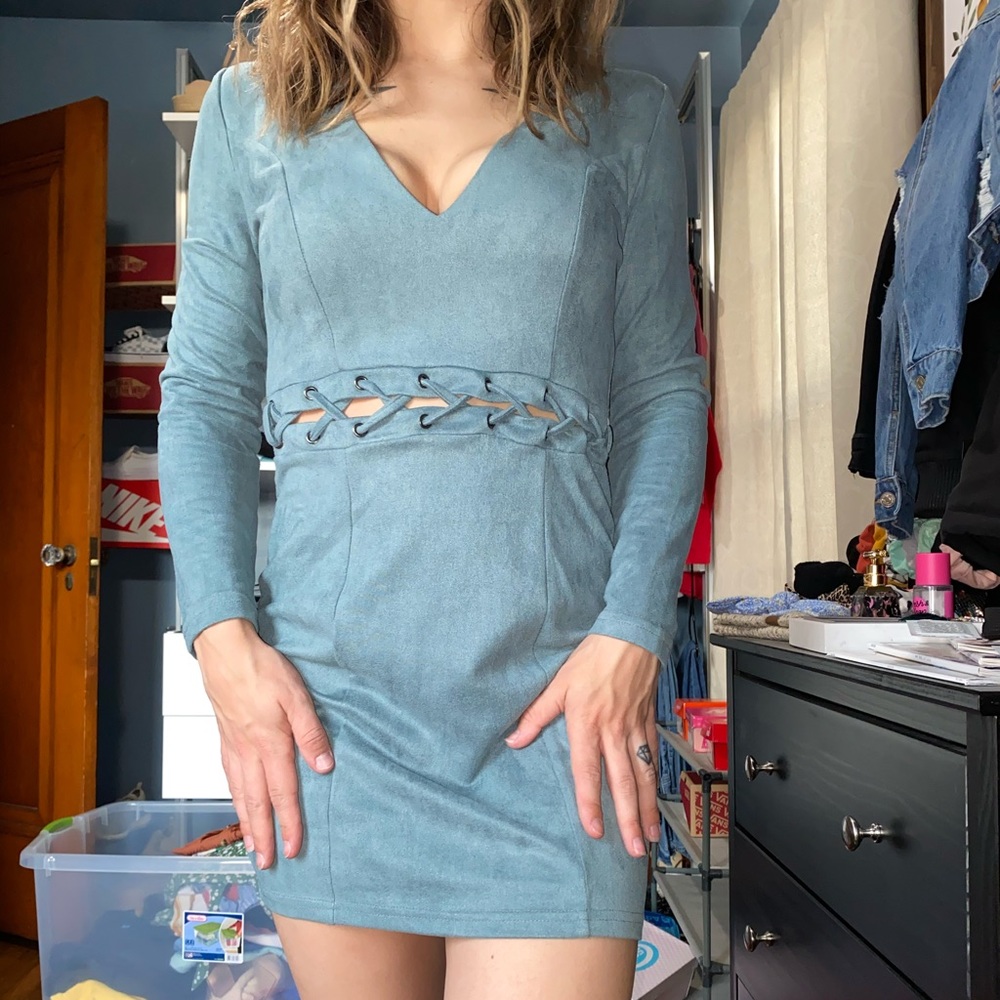 🐞Teal Suede Mini Dress
